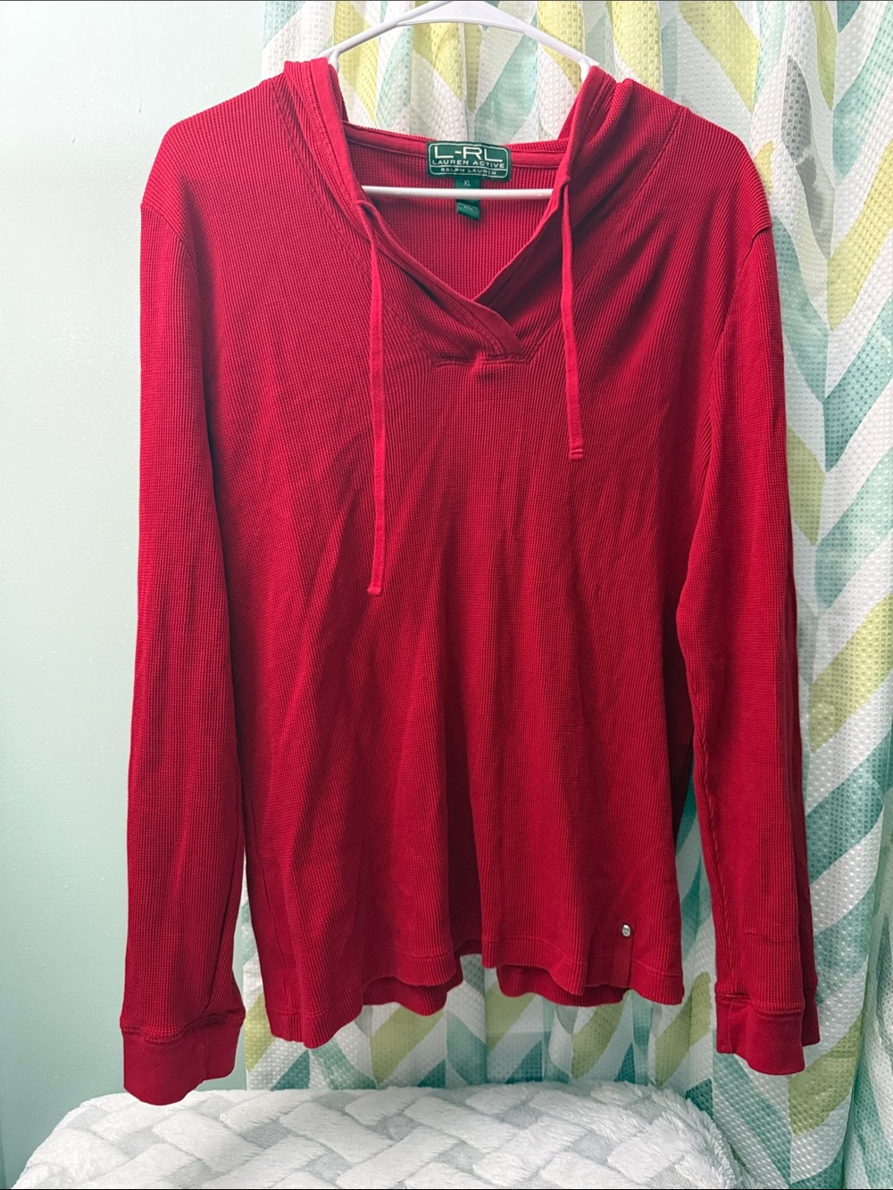Ralph Lauren Red Waffle-Knit Hooded Pullover